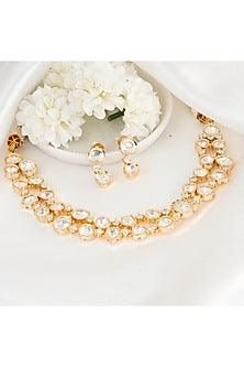 Gold Plated Kundan Polki Handcrafted Layered Necklace Set