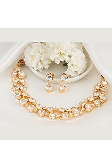 Gold Plated Kundan Polki Handcrafted Layered Necklace Set