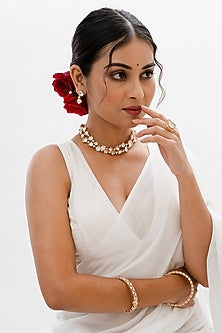 Gold Plated Kundan Polki Handcrafted Layered Necklace Set