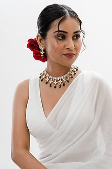 Gold Plated Green Kundan Polki Handcrafted Necklace Set