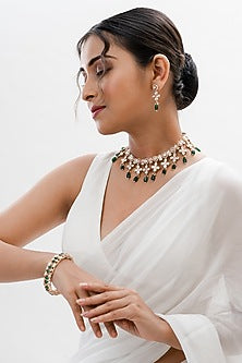 Gold Plated Green Kundan Polki Handcrafted Necklace Set