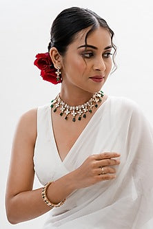 Gold Plated Green Kundan Polki Handcrafted Necklace Set