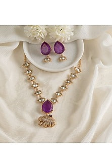 Gold Plated Purple Moissanite Stone Handcrafted Necklace Set