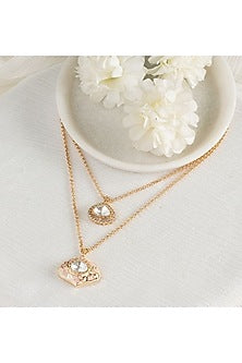 Gold Plated Moissanite Stone Handcrafted Layered Pendant Chain Necklace