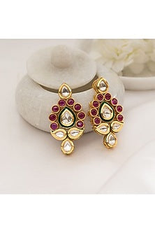 Gold Plated Red Kundan Polki Stud Earrings