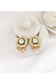 Gold Plated Kundan Polki Stud Earrings