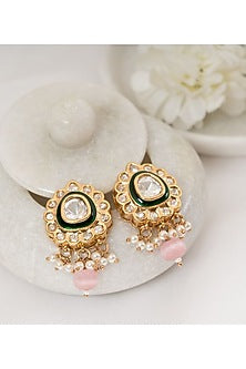 Gold Plated Kundan Polki Stud Earrings