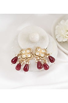 Gold Plated Red Kundan Polki Stud Earrings