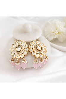 Gold Plated Pink Kundan Polki Stud Earrings