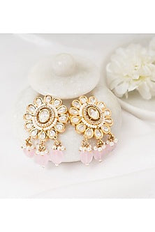 Gold Plated Pink Kundan Polki Stud Earrings