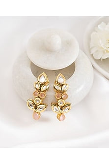 Gold Plated Peach Kundan Polki Earrings