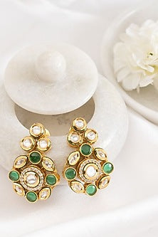 Gold Plated Green Kundan Polki Stud Earrings