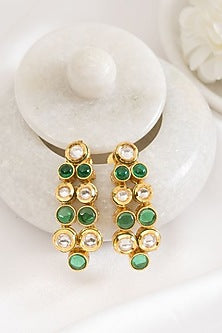 Gold Plated Green Kundan Polki Dangler Earrings