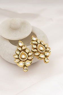 Gold Plated Kundan Polki Stud Earrings