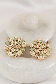 Gold Plated Mint Green Kundan Polki Stud Earrings