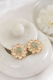 Gold Plated Kundan Polki Stud Earrings