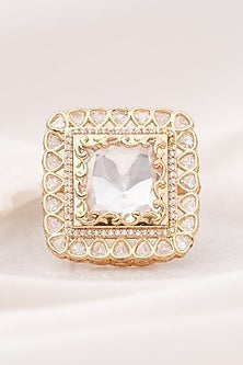 Gold Plated Square Kundan Polki Handcrafted Adjustable Ring