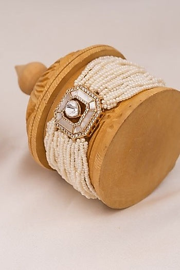 Gold Plated Kundan Polki & Mother Of Pearl Adjustable Bracelet