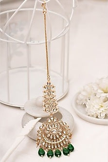 Gold Plated Kundan Polki Handcrafted Maangtikka