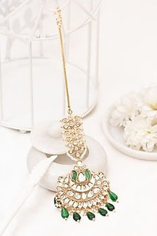 Gold Plated Green Kundan Polki Handcrafted Maangtikka