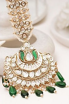 Gold Plated Green Kundan Polki Handcrafted Maangtikka