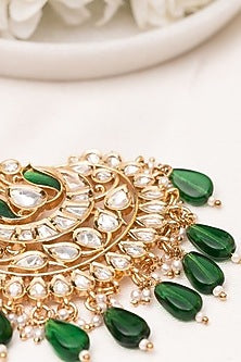 Gold Plated Green Kundan Polki Handcrafted Maangtikka