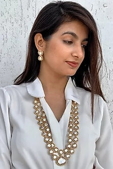 Gold Finish Kundan Polki Necklace Set