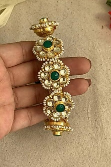 Gold Finish Green Pachi Kundan Bangle