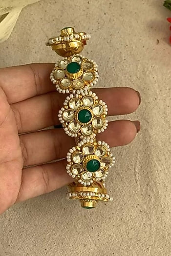 Gold Finish Green Pachi Kundan Bangle