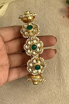 Gold Finish Green Pachi Kundan Bangle