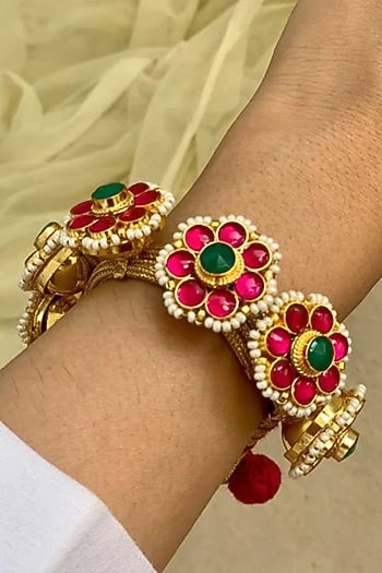 Gold Finish Ruby & Pachi Kundan Bangle