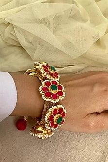 Gold Finish Ruby & Pachi Kundan Bangle