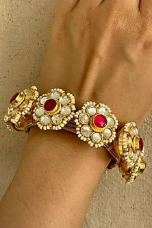 Gold Finish Ruby & Pachi Kundan Bangle