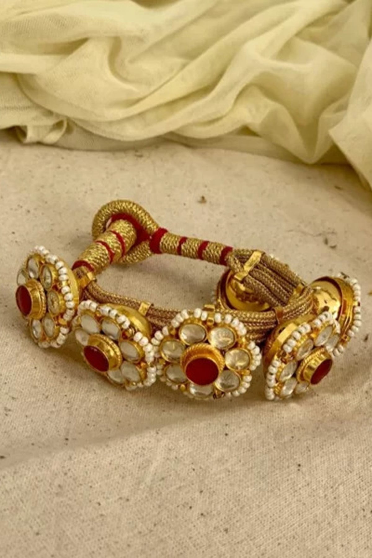 Gold Finish Ruby & Pachi Kundan Bangle