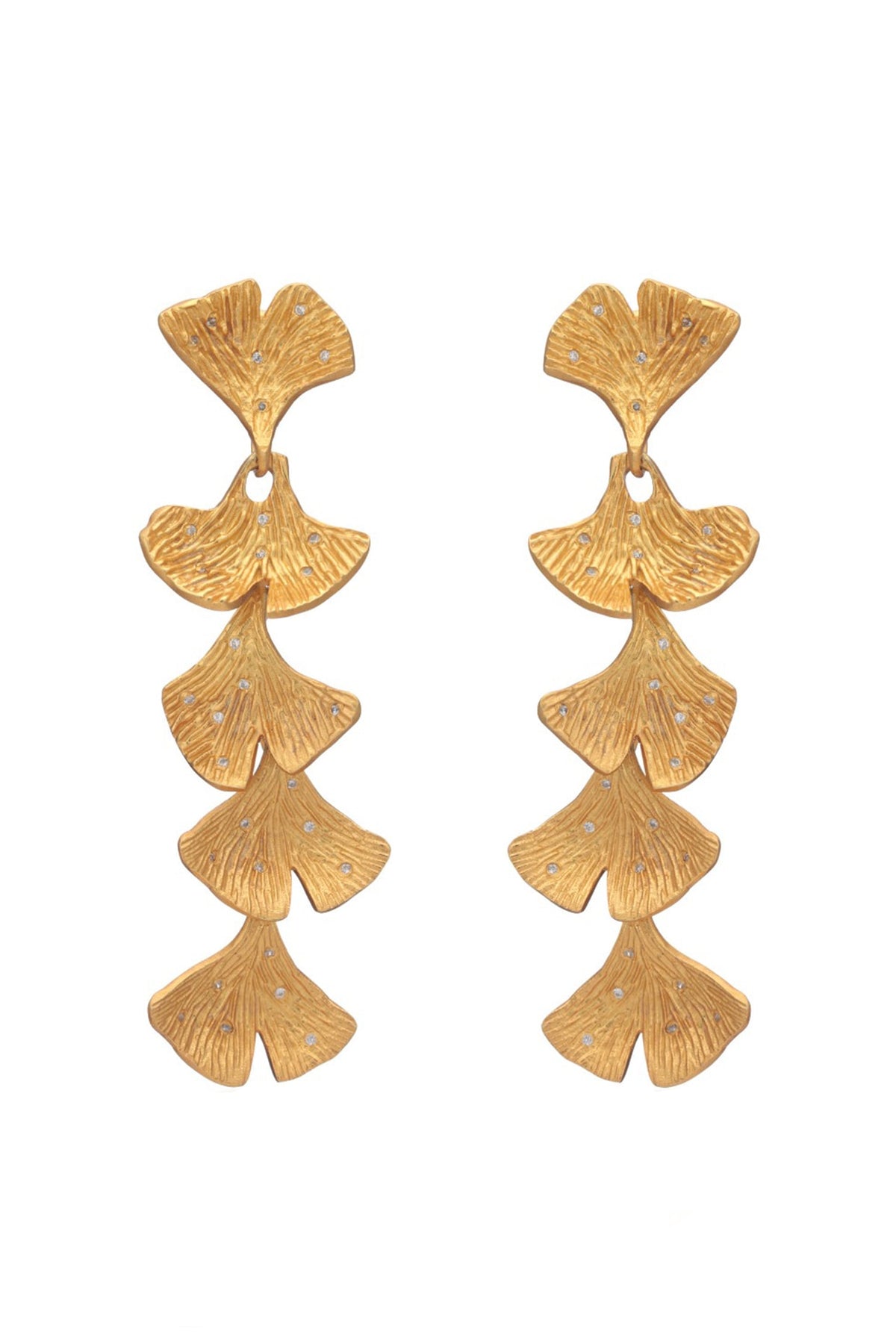 Gold Finish Fan-Shaped Leaf Dangler Earrings