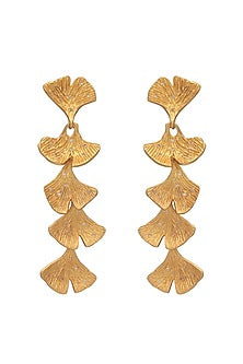 Gold Finish Fan-Shaped Leaf Dangler Earrings