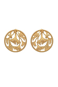 Gold Finish Ginkgo Leaf Motif Stud Earrings