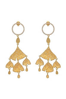 Gold Finish Ginkgo Leaf Motif Statement Dangler Earrings