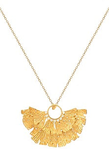 Gold Finish Ginkgo Leaf Motif Pendant Necklace