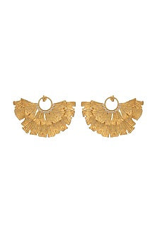 Gold Finish Ginkgo Leaf Motif Statement Stud Earrings