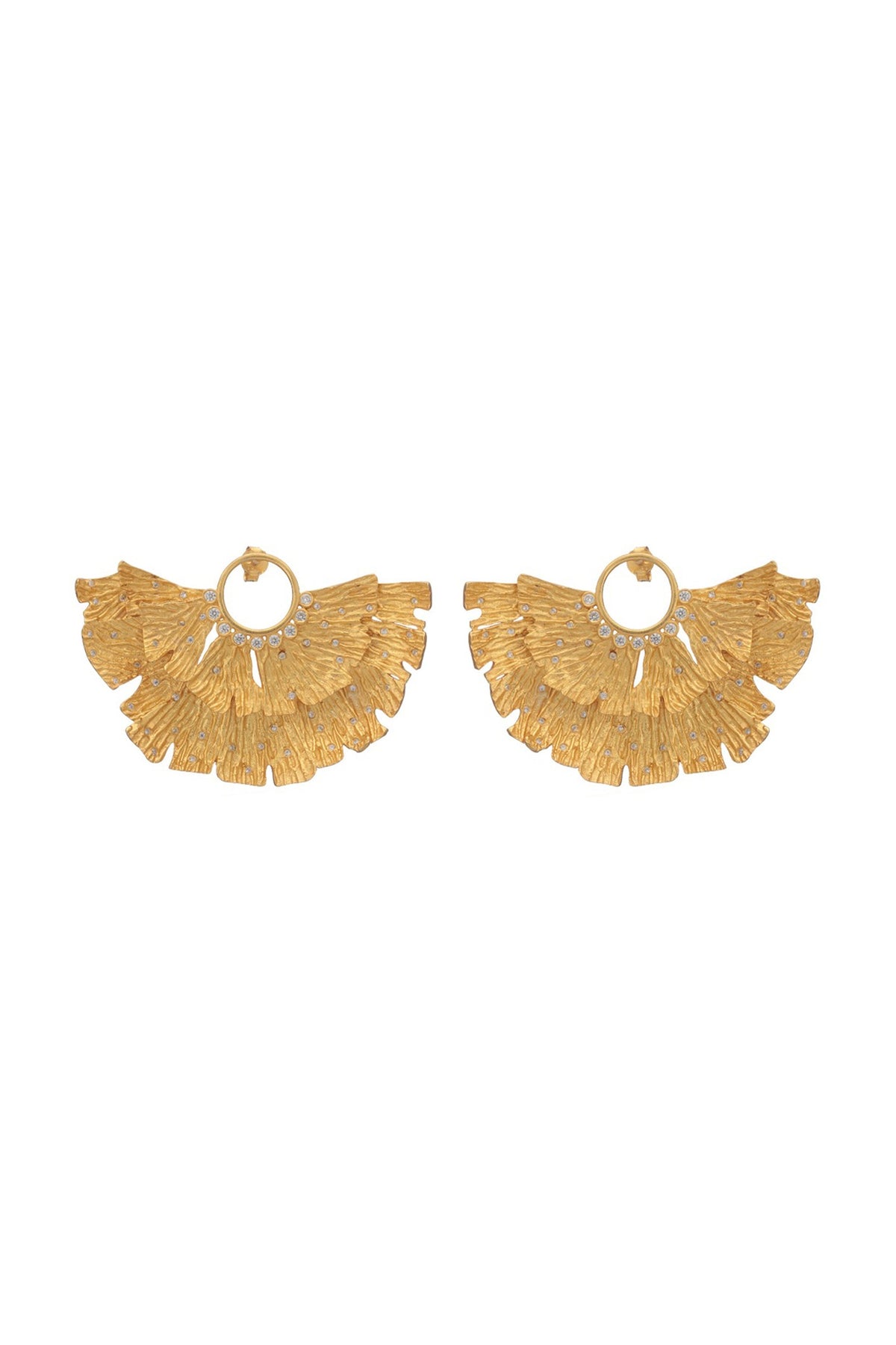 Gold Finish Ginkgo Leaf Motif Statement Stud Earrings