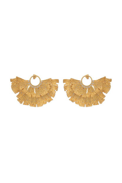 Gold Finish Ginkgo Leaf Motif Statement Stud Earrings