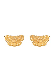 Gold Finish Ginkgo Leaf Motif Stud Earrings
