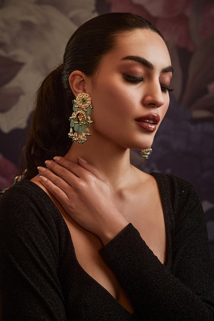 Mint Kundan Pearl Danglers & Drops
 