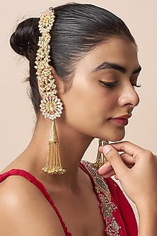 Gold Finish Kundan Polki Dangler Earrings