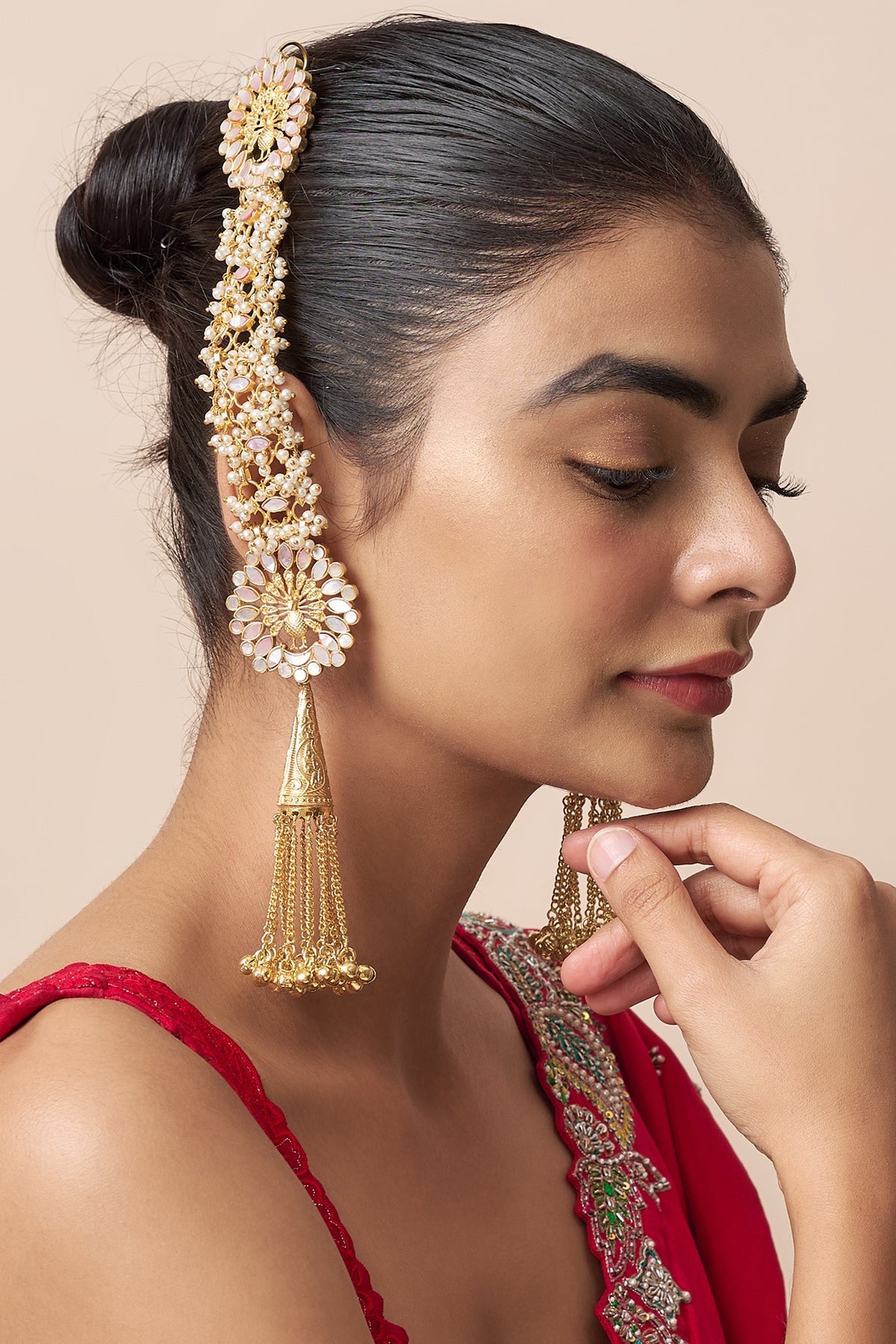 Gold Finish Kundan Polki Dangler Earrings