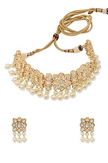 Gold Finish Pearl Choker Necklace Set