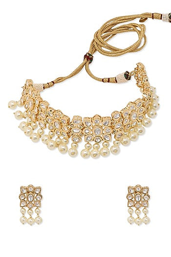 Gold Finish Pearl Choker Necklace Set