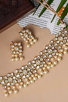 Gold Finish Pearl Choker Necklace Set