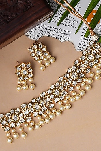 Gold Finish Pearl Choker Necklace Set